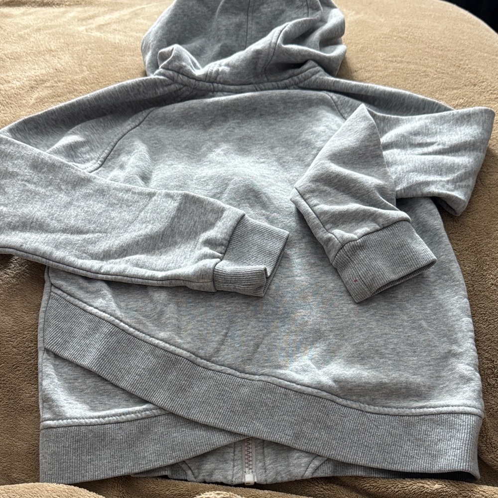 Hooded Gray Sweatshirt Jacket with Cute Back Design and Kangaroo Pockets